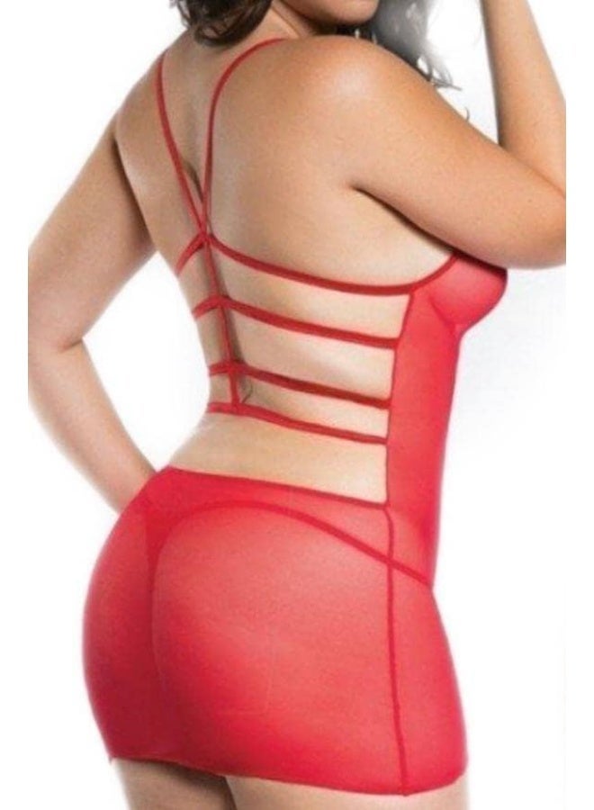 Lingerie Big Size playsuits, short, elegant nightgown, women's babydoll lingerie, red sheer, code 44 - Image 3